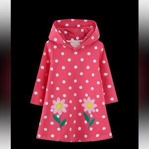 NEW Girls Hooded Long Sleeve Dress Daisy Applique PLEASE READ DESCRIPTION